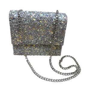 ALDO Sparkling Silver Glitter Sequin Clutch with Detachable Chain Strap